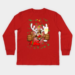 Reindeer Drunk Funny Christmas Character Kids Long Sleeve T-Shirt